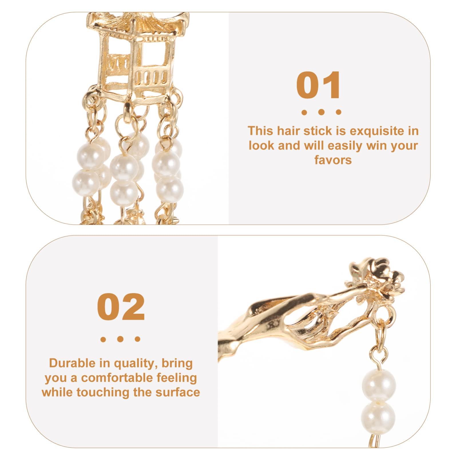 KALLORY Tassel Hairpin, Pearl Hair Stick Retro Hair Bun Pin Pendant Pearls Tassel Hair Chopstick