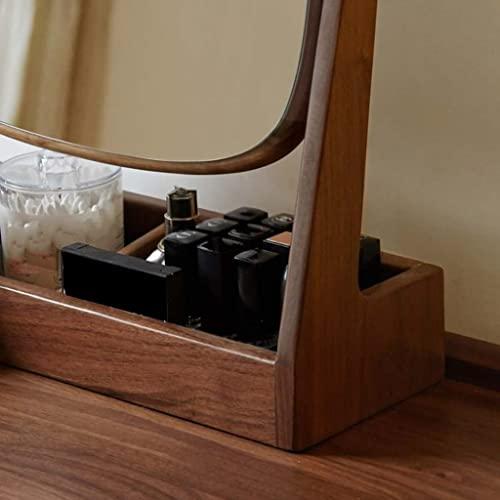 HIHELO HIHELO Makeup Mirror Wooden Makeup Mirror Storage Box One Bedroom Dressing Table Mirror Rotatable Beauty Mirror Vanity Mirror with Lights
