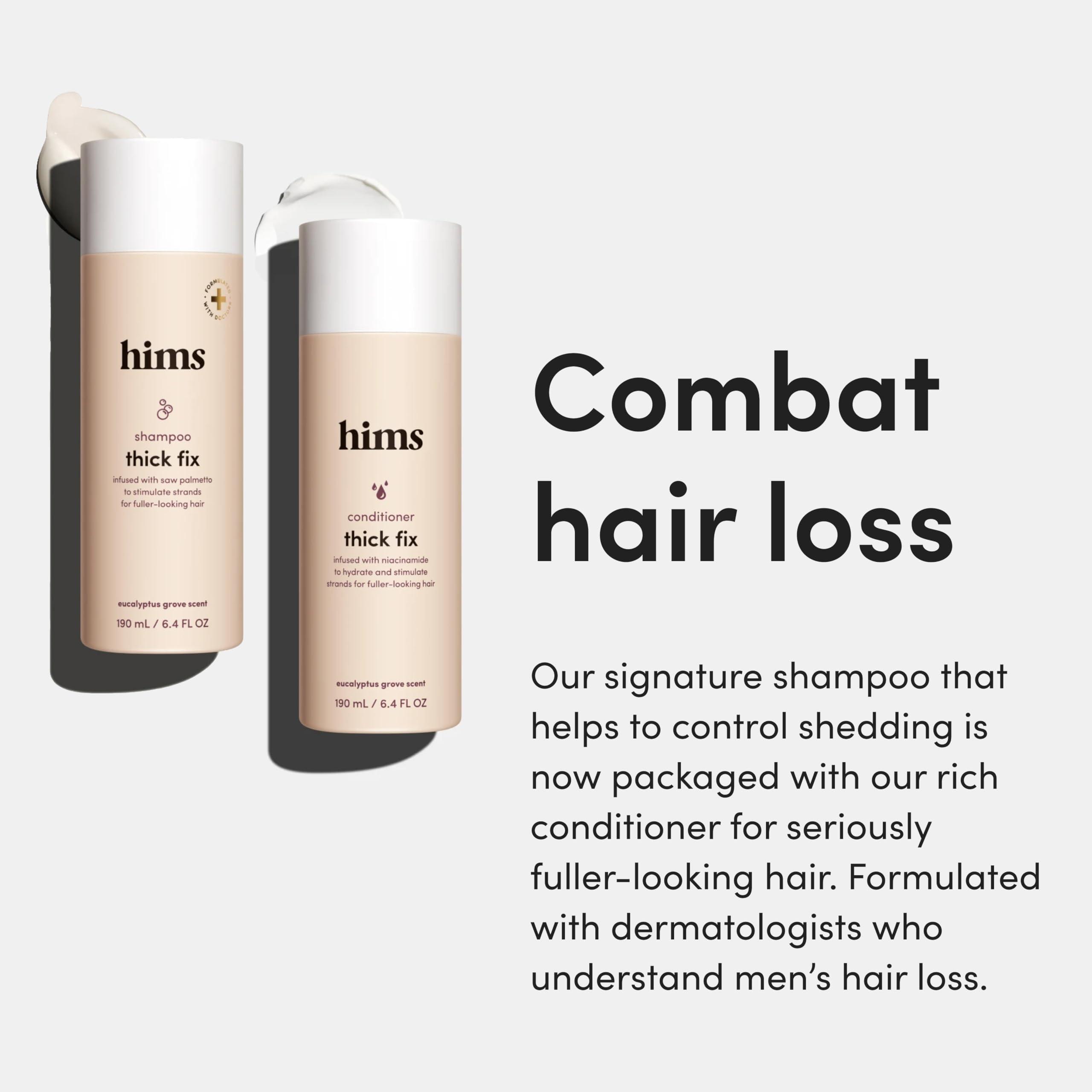 HIMS & HERS hims Thick Fix Shampoo & Conditioner Set - Thickening Shampoo and Conditioner with Saw Palmetto and Niacinamide - No Parabens or Sulfates, Vegan and Cruelty Free - Eucalyptus Grove, 2 Pack, 6.4 fl oz