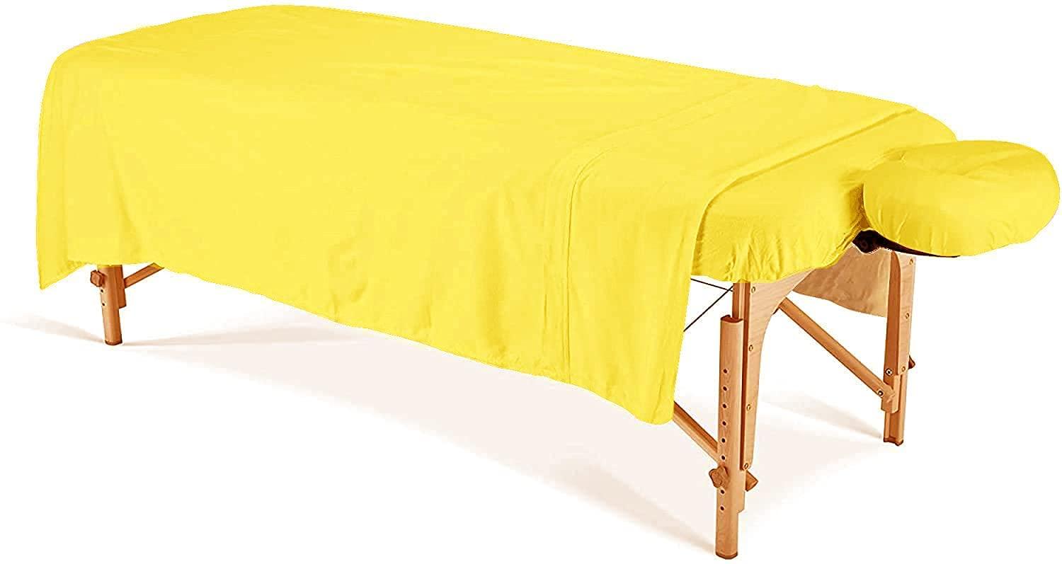 LaxLinen Yellow Salon & Spa Tables Massage Table Spa Sheet Set 3-Pc (Fitted- 33" x 73") Fit up to 7" Inch Deep Pocket, Flat Sheet & Fitted Face Rest Cover Organic Quality-600 TC