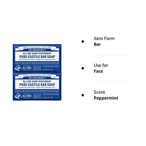 Dr. Bronner's Dr. Bronner’s - Pure-Castile Bar Soap (Peppermint, 5 ounce, 2-Pack) - Made with Organic Oils, For Face, Body and Hair, Gentle and Moisturizing, Biodegradable, Vegan, Cruelty-free, Non-GMO
