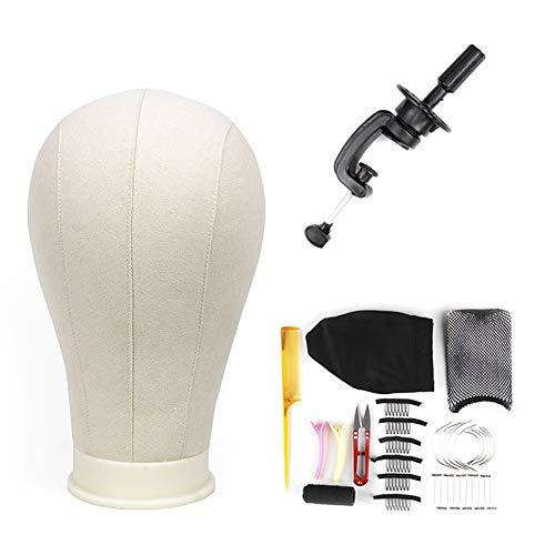 LesafeV 11 PCS Wig Making Kit Canvas Block Head With Stand Mannequin Head Diy Dome Wig Cap Combs Needles T Pins Thread Clamp24 Inch Head tools