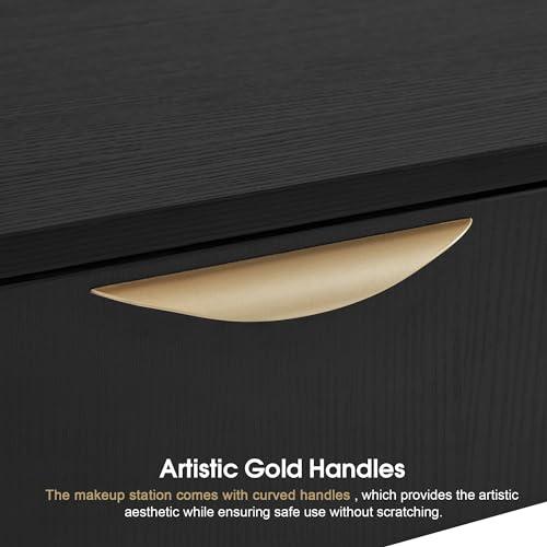 BarberPub BarberPub Salon Spa Station for Hair Stylist, Barber Station with Metal Support Legs and Golden Handles, Wall Mount Styling Cabinet, Beauty Storage Organizer 3174 (Black)