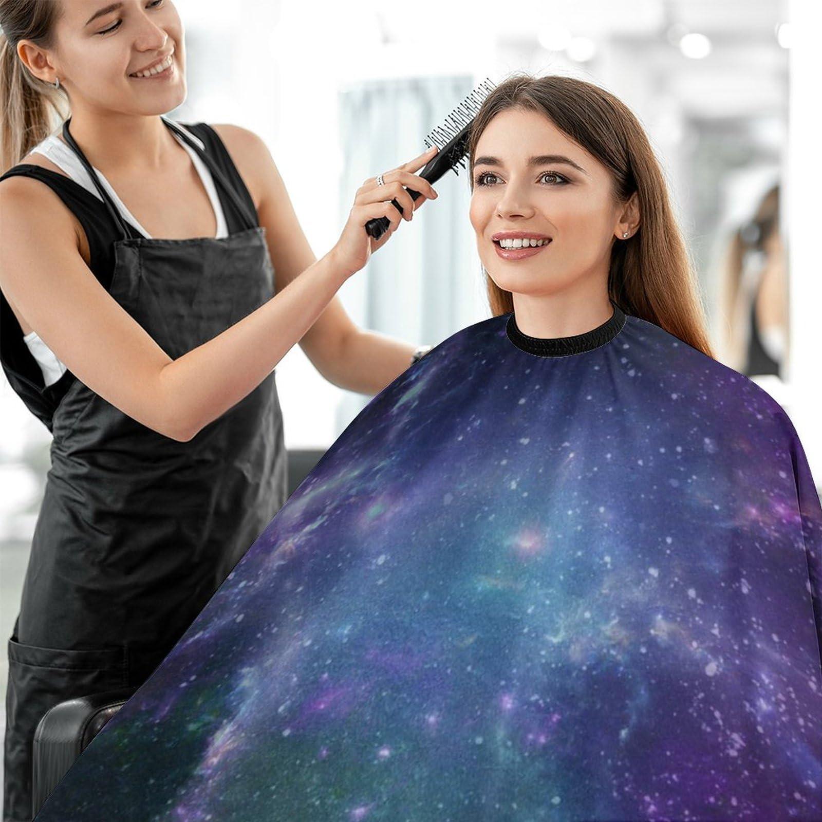 XKAWPC Blue Purple Galaxy Barber Cape Adult Haircut Cape Hairdressing Apron for Home Salon Barbershop