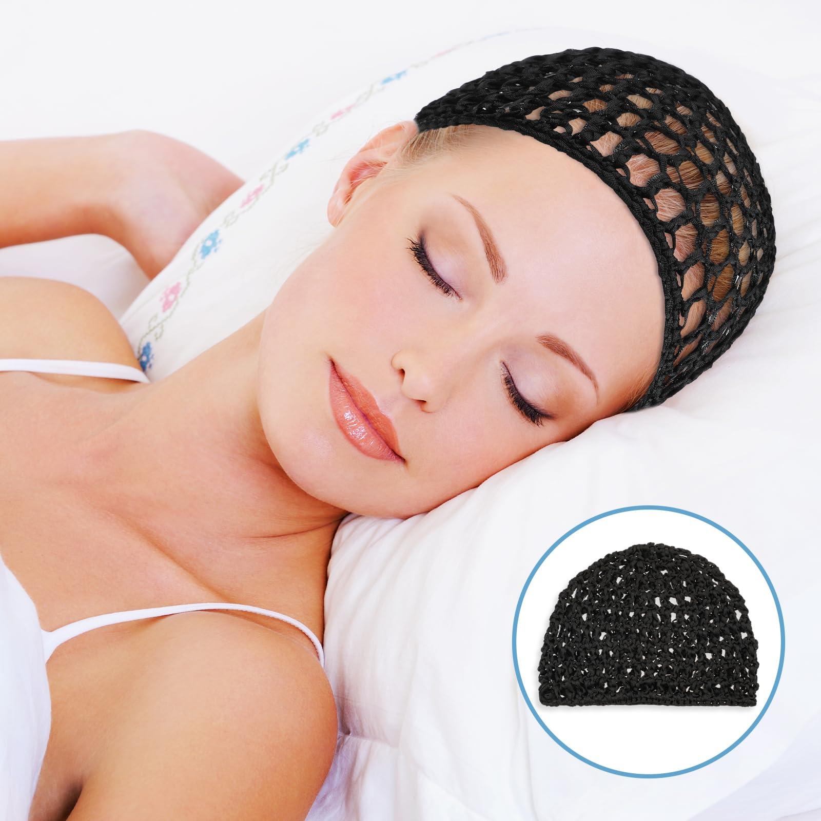 Abeillo Abeillo 3PCS Crochet Hair Net, Hair Wrap Net, Mesh Wrapping Hair Nets Cap Soft Reusable Crocheted Sleep Cap for Women, Hair Wrap for Sleep Hair Silk Tidy (Black)