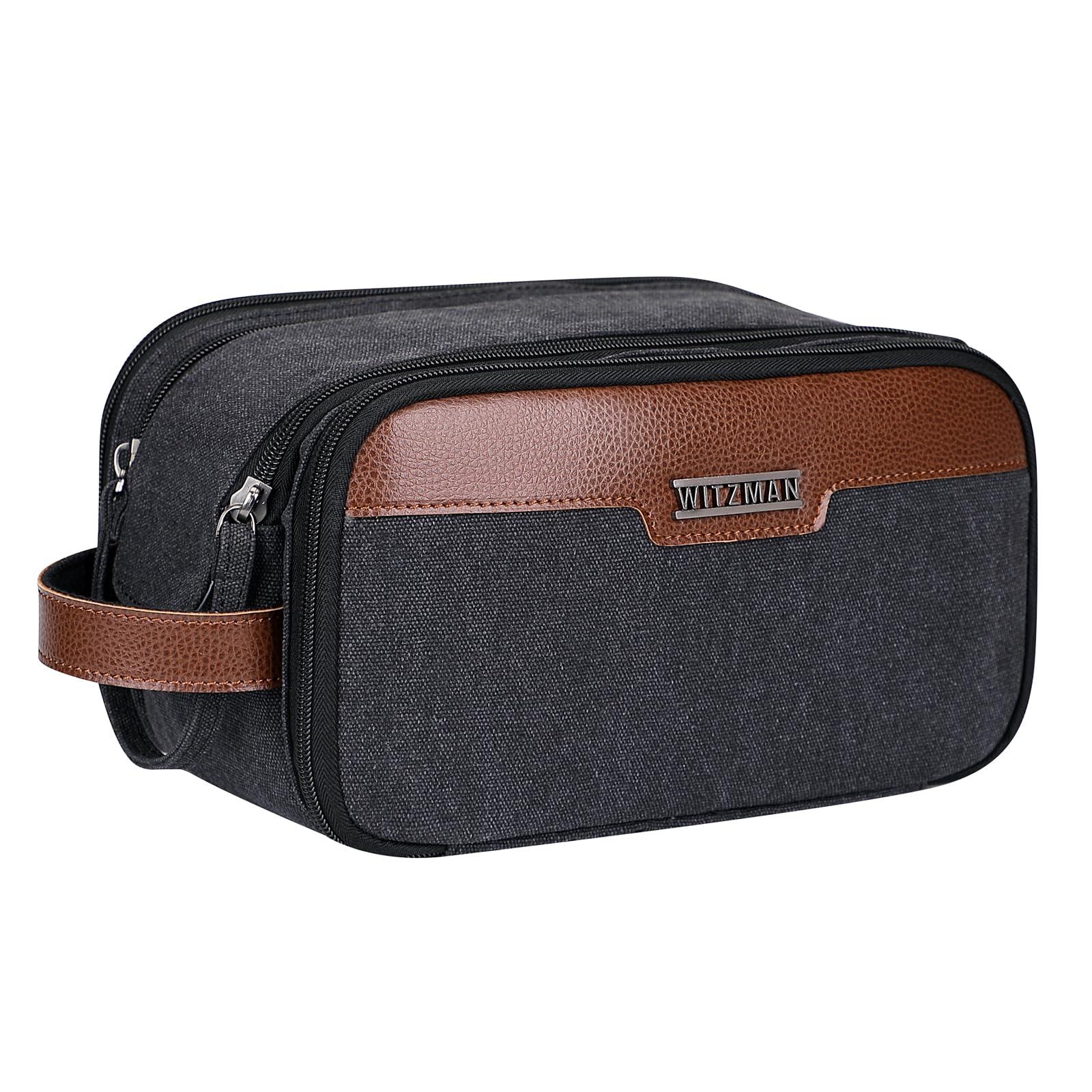 WITZMAN WITZMAN Canvas Toiletry Bag for Men Large Capacity Hanging Dopp kit for Men Leather Toiletries Water-resistant Bathroom Bag(A8002 Black)