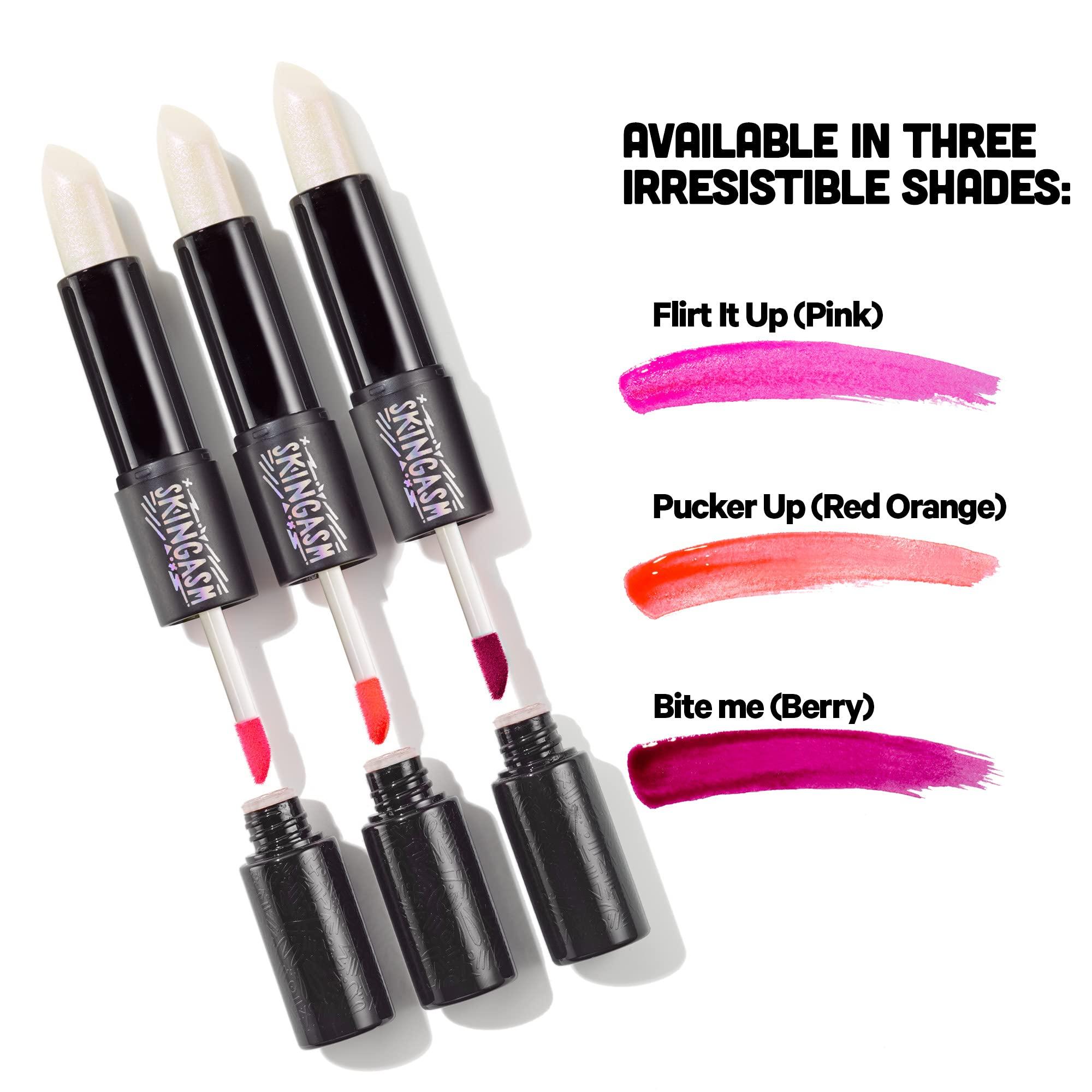 SKINGASM SKINGASM All Nighter Lip Stain & Lip Transformer- A Cruelty-Free Dual-Sided Matte Lipstick and Lip Gloss - Long Lasting Lipstick & Prismatic Shine - Kiss-Proof Color (Flirt It UP (Pink))