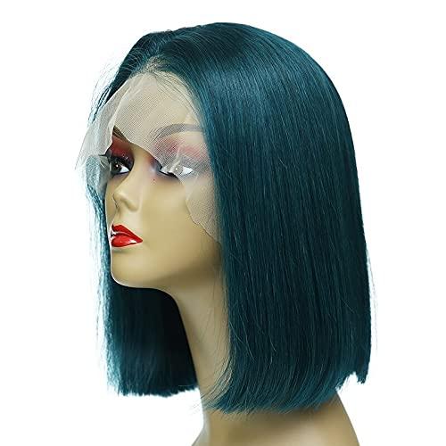 Haoke Dark Blue Pre Plucked Straight Human Hair Wig for Black Women 13X4 Middle Part Short Bob Lace Front Wig Unprocessed Human Hair Dark blue 16"