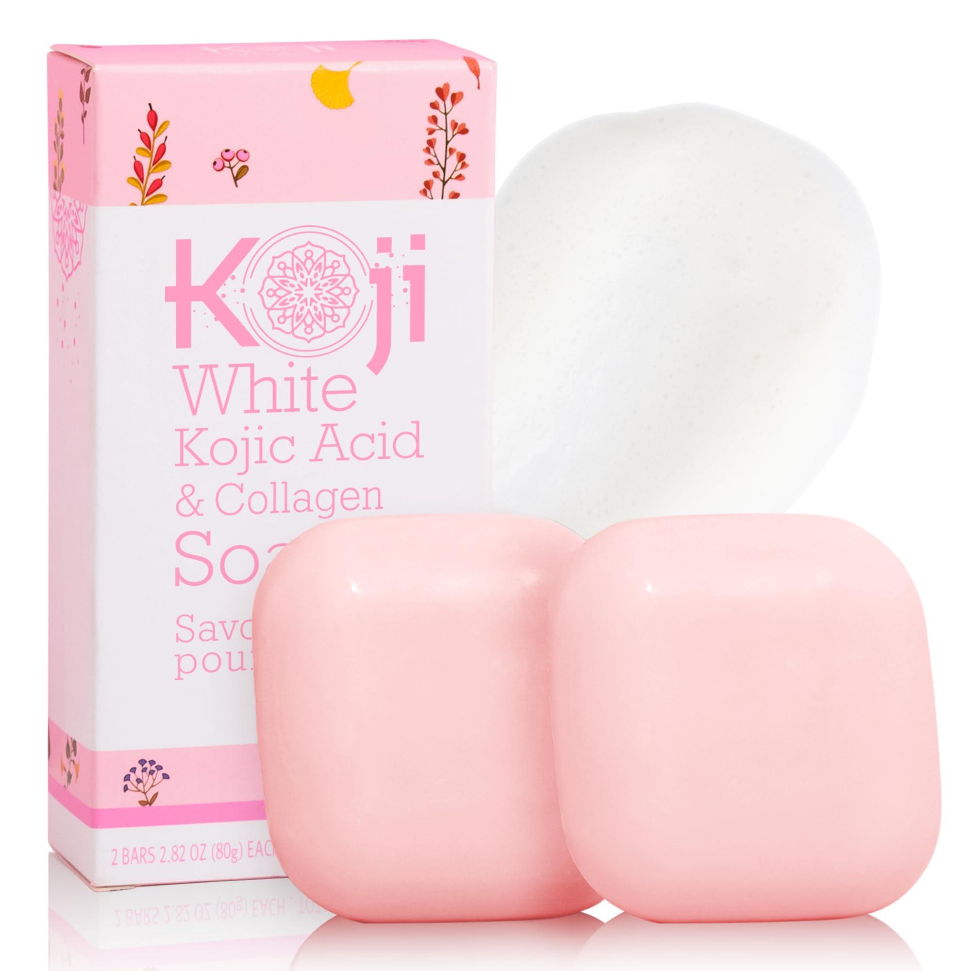 Koji White Koji White Kojic Acid & Collagen Skin Brightening Soap for Face & Natural Glowing Skin - Moisturizer, Body Cleansing Bar, Reduce the Appearance of Wrinkles, Vegan, Paraben-Free, 2.82 oz (2 Bars)