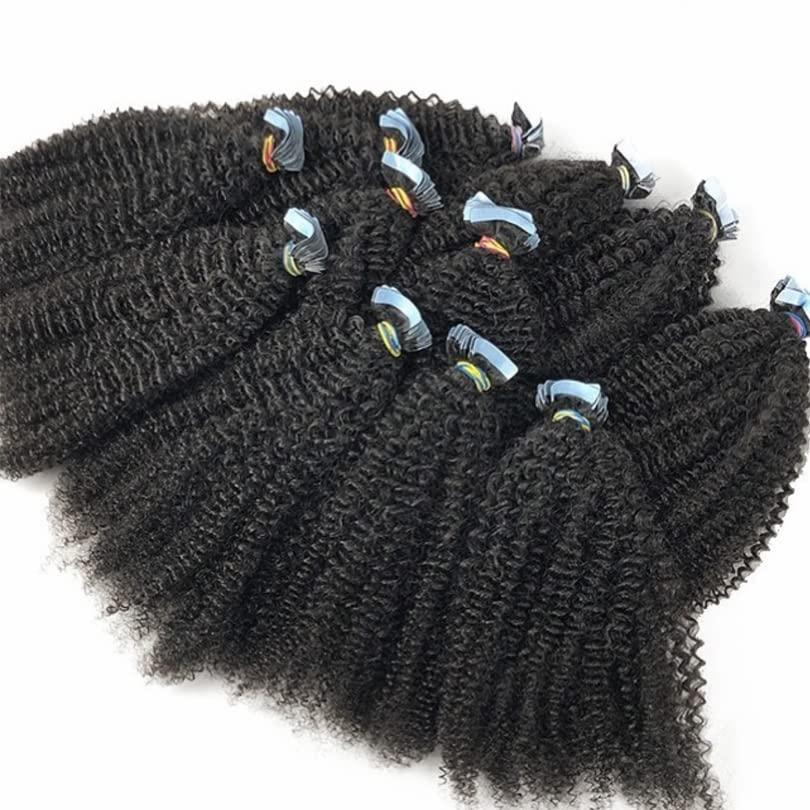 Hesperis Hesperis Afro Kinky Curly Tape In Human Hair Extensions 100g/40pcs Skin Weft Adhesive Invisible Mongolian Hair Extensions 3B 3C For Black Woman Natural Color (20inch, Afro Kinky Curly)