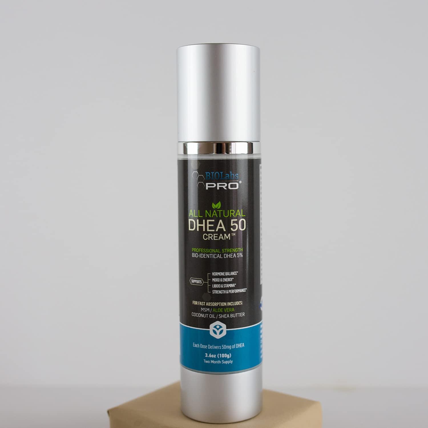 BIOLABS PRO DHEA Cream 50mg for Women and Men, Maximum Strength Natural DHEA Cosmetic Formulation for Skin Hydration Balance, Pure Non-GMO, Gluten-Free, Paraben-Free, Skin Cream 3-Month Supply (Unscented - 3.6oz)