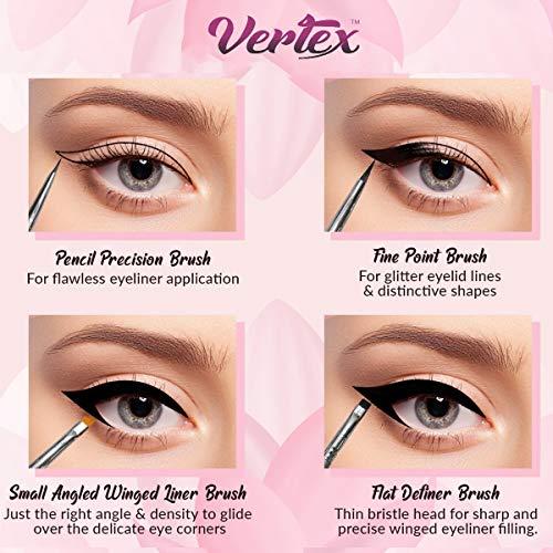 Vertex Eyeliner Brush Fine Angled Set - For Liquid Gel Liner Applicator Bent Stencils Thin Pencil Pen Real Small Sharpener Angle Wing Tips Firm Makeup Brushes Black Stamp Winged Kit Flat Waterproof Cat Eye