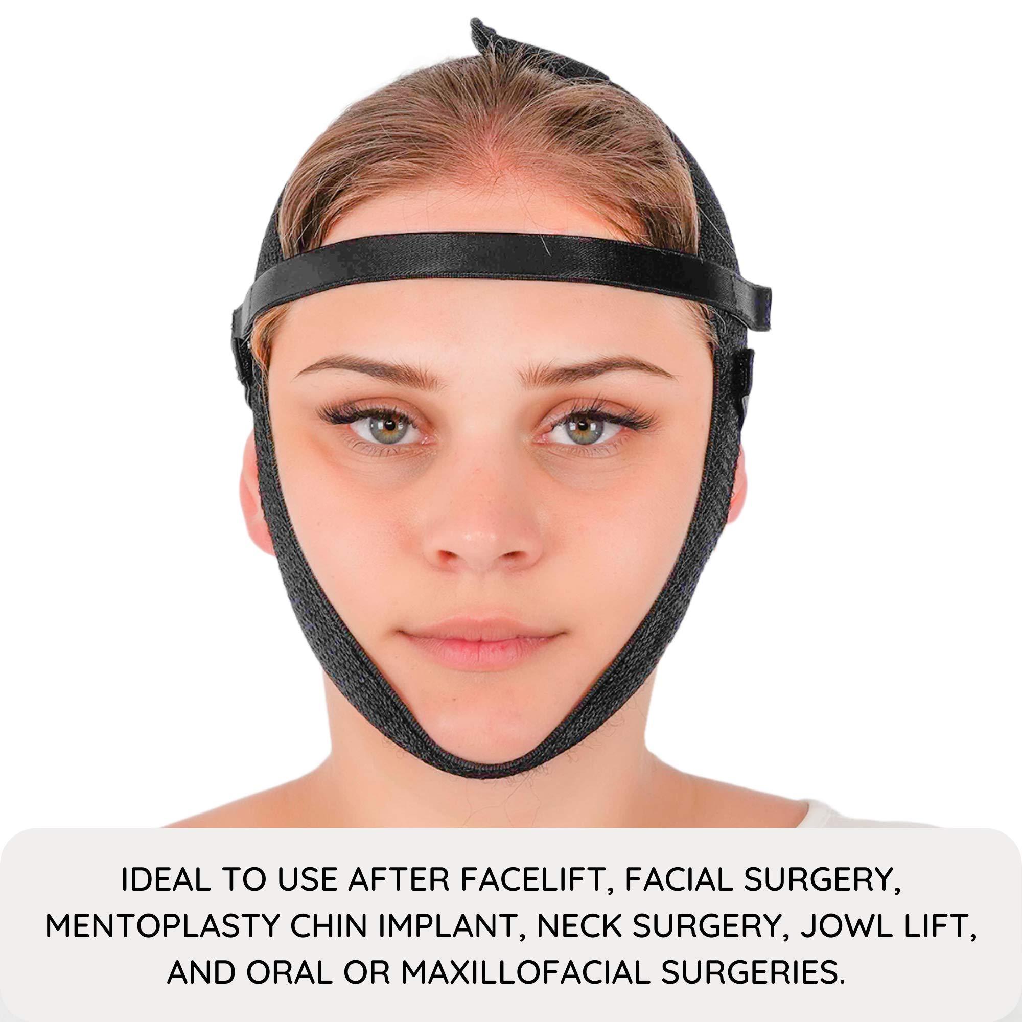 ikido Post Surgery Facial Compression Garment Chin Strap Band, Double Chin Face Wrap Tape, Jawline Exerciser, Face Slimmer, Jowl Tightening, Chin Lifting Belt (Black)