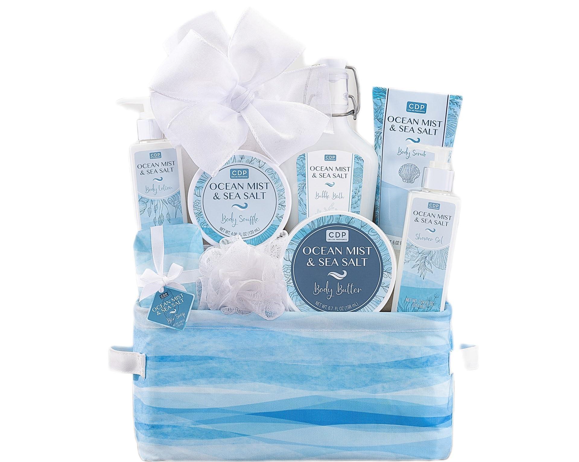 Wine Country Gift Baskets Spa Gift Basket For Women - Beach Day Escape Spa Collection Gift For Her Men Spa Gift Baskets Bath & Body Gift Set Lovely Lined Basket Slippers and more by Wine Country Gift Baskets