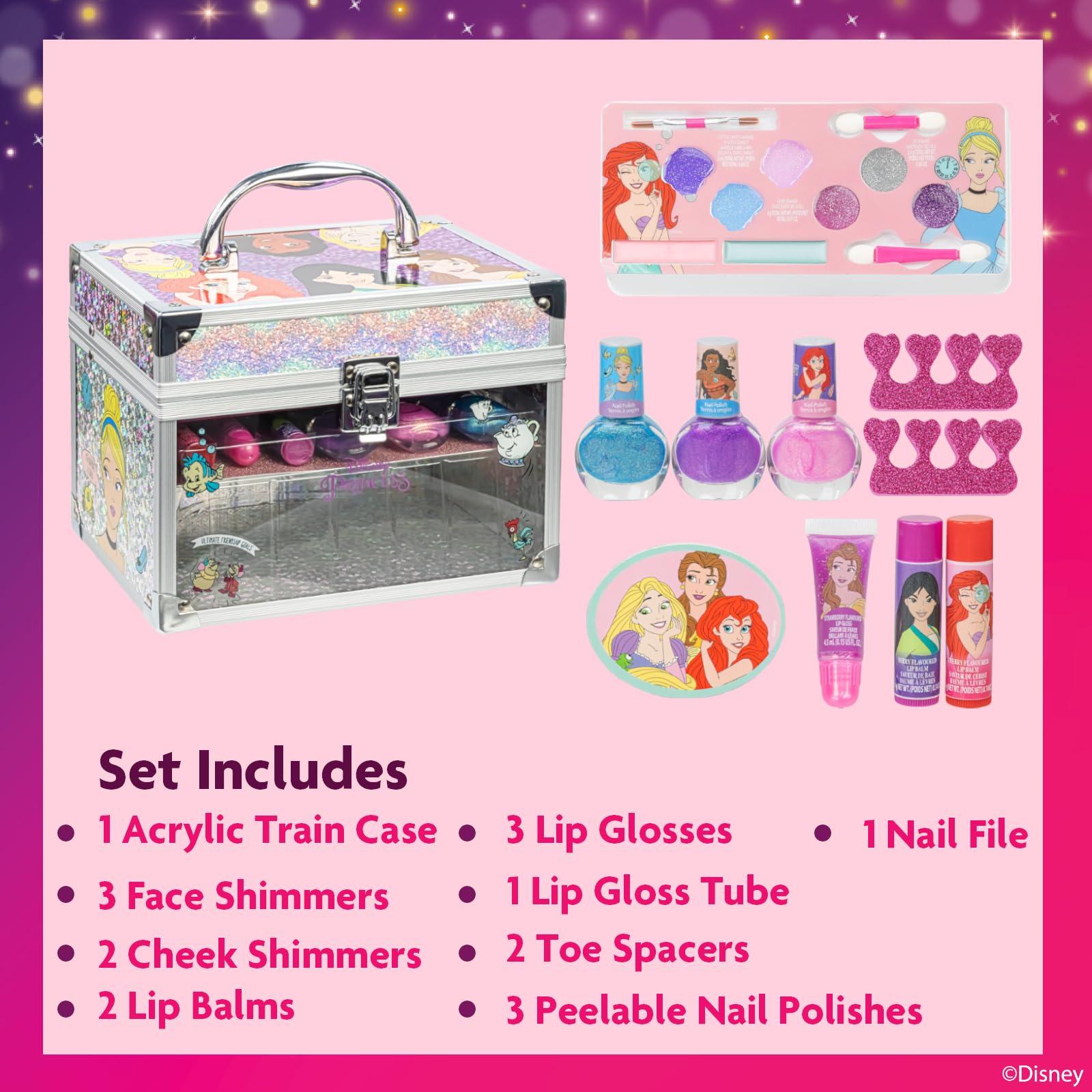 Townley Girl Disney Princess Train Case Beauty Set, Kids Makeup Kit for Girls, Real Washable Makeup Set, Play Makeup, Party Favor, Birthday, Ages 3 4 5 6 7 8 9 10 11 12 by Townley Girl