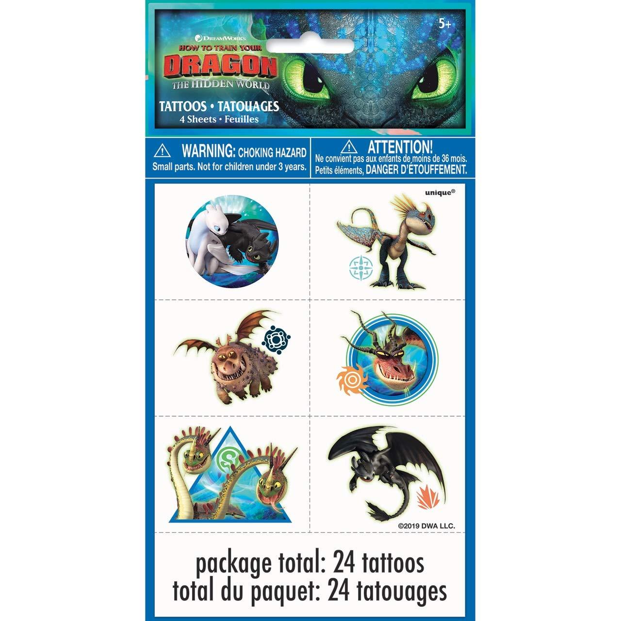 Unique How To Train Your Dragon Party Temporary Tattoos | Assorted Designs | 24 Pcs Multicolor