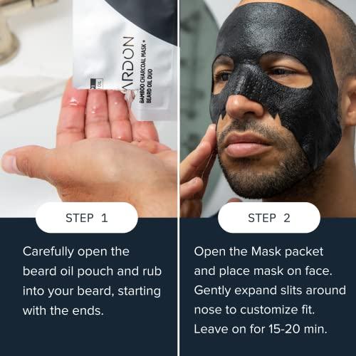 Cardon Cardon Face Mask for Bearded Men | Korean Sheet Mask for Men | Bamboo Charcoal Facial Mask and Beard Oil | 4-Pack