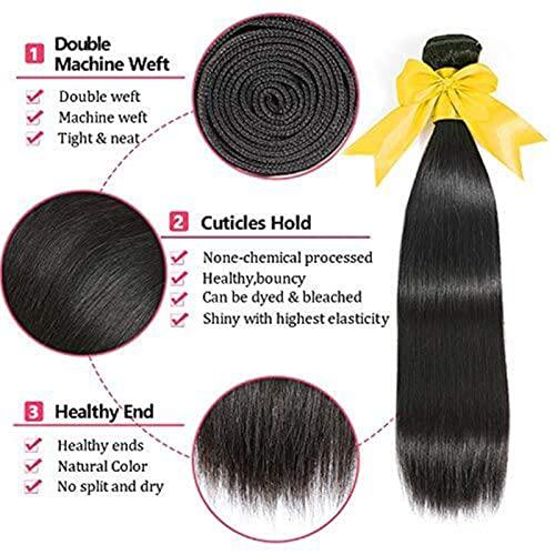 TOMYEUS TOMYEUS Human Hair Weave Straight Hair Bundles, Brazilian Virgin Human Hair Bundles, 1 3 Bundles Straight Unprocessed Virgin Hair Extensions Straight Weave Hair Bundles Human Hair Extension