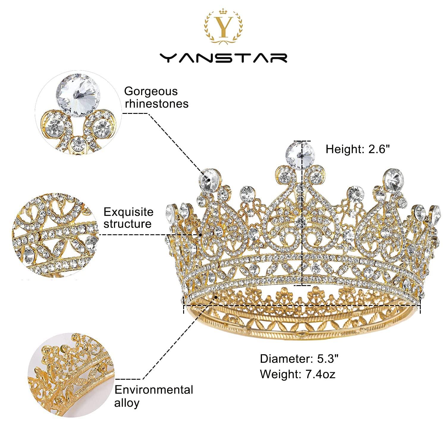 yanstar Gold Queen Crown for Women, Girls Birthday Crown Cake Topper, Crystal Rhinestones Tiaras and Crowns for Bride Wedding Prom Bridal Party Halloween Valentines Costume