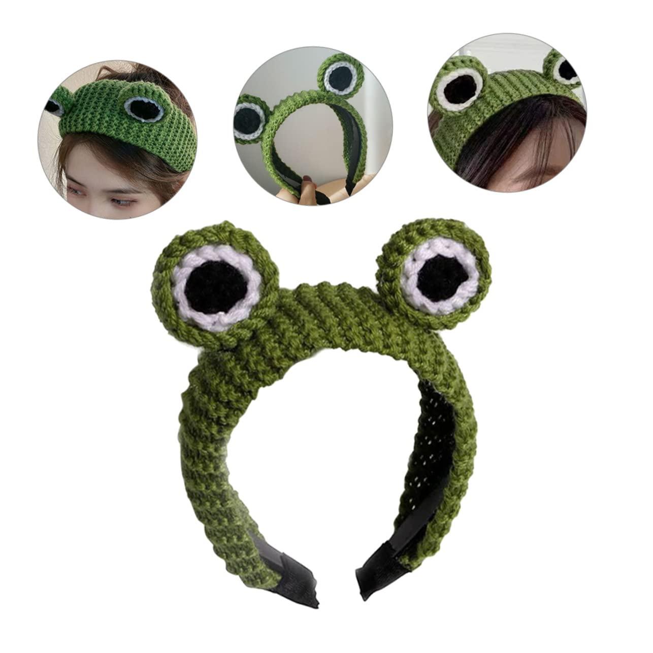 FOMIYES FOMIYES headband hair ties for women green frog hairband skincare products for eye frog cap kermit costume knitted crochet frog hairband frogs to weave Miss yarn party supplies