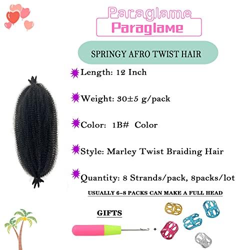 Paraglame Cuban Twist Hair 12 Inch 8 Packs Marley Twist Braiding Hair Springy Afro Twist Hair, Kinky Twist Hair for Braiding, Wrapping Hair for Distressed Butterfly Locs (8Packs, 1B#)