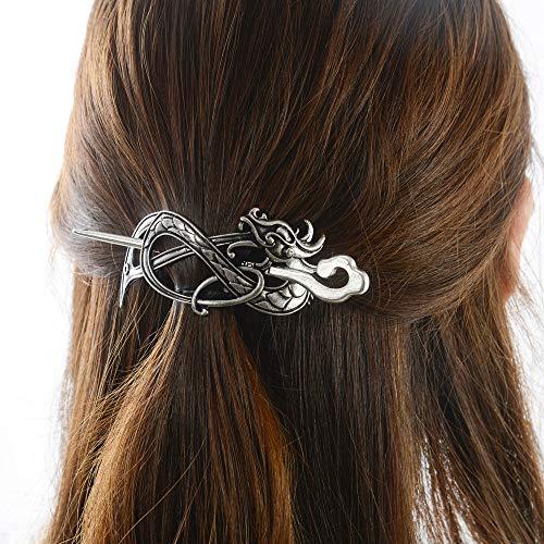idavallen Viking Celtic Hair Slide Hairpins- Viking Hair Accessories Celtic Knot Hair Barrettes Antique Silver Hair Sticks Irish Hair Decor for Long Hair Jewelry Braids Hair Clip With Stick (ID-B1)