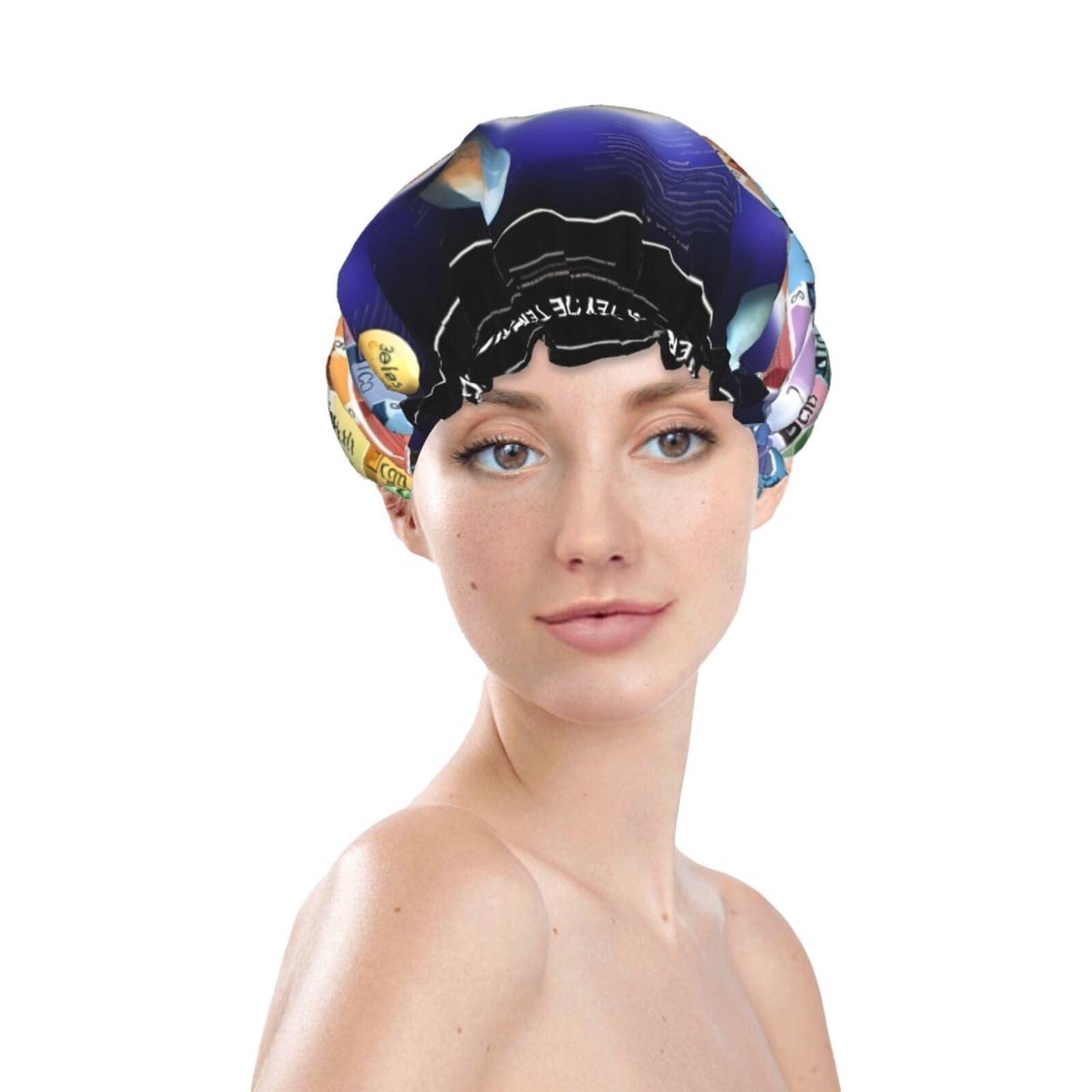 BKDODKS BKDODKS Periodic Table Of Elements Print Shower Cap For Women Lightweight Reusable Softdouble Waterproof Layers Leakproof., Black