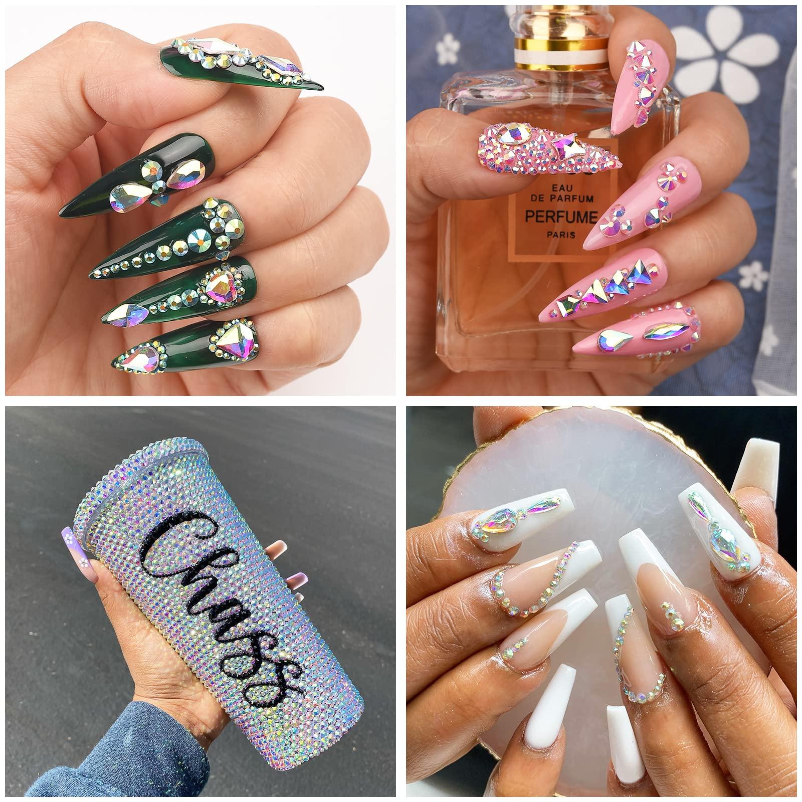 HINABTRU 8000Pcs Ultra Mini 1.2Mm Nail Rhinestones Iridescent Ab Pixie Crystals for Nails+3150Pcs ss4-ss20 ab Diamond Nails Stone Rhinestones for Crafts with Wax Pencil and Tweezers, HINABTRU