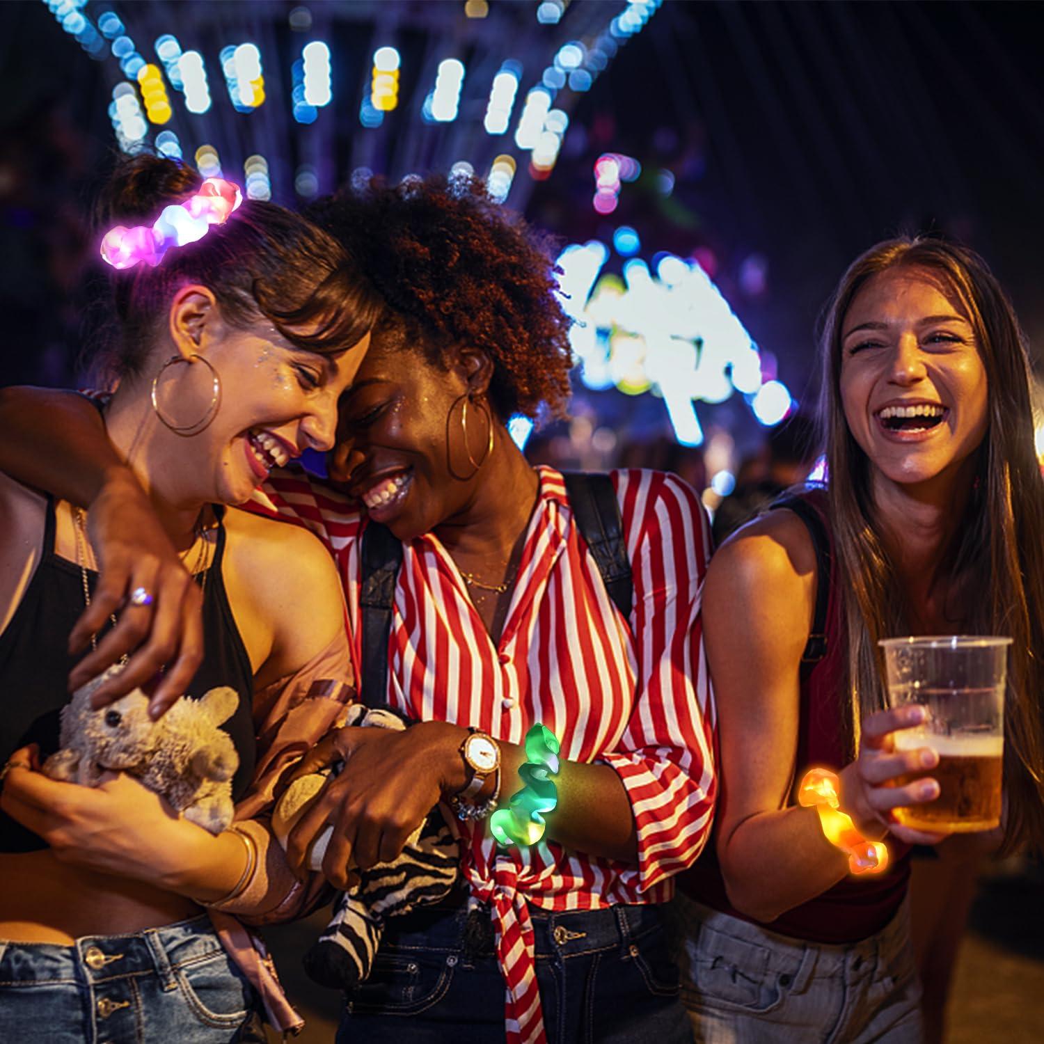 URSMART 12PCS LED Hair Scrunchies,URSMART Light up Scrunchies Led Light Hair Bands with Gift Bage Glow in the Dark Hair Scrunchies Multi Light Modes for Woman,Glow Party Christmas Hair Accessories