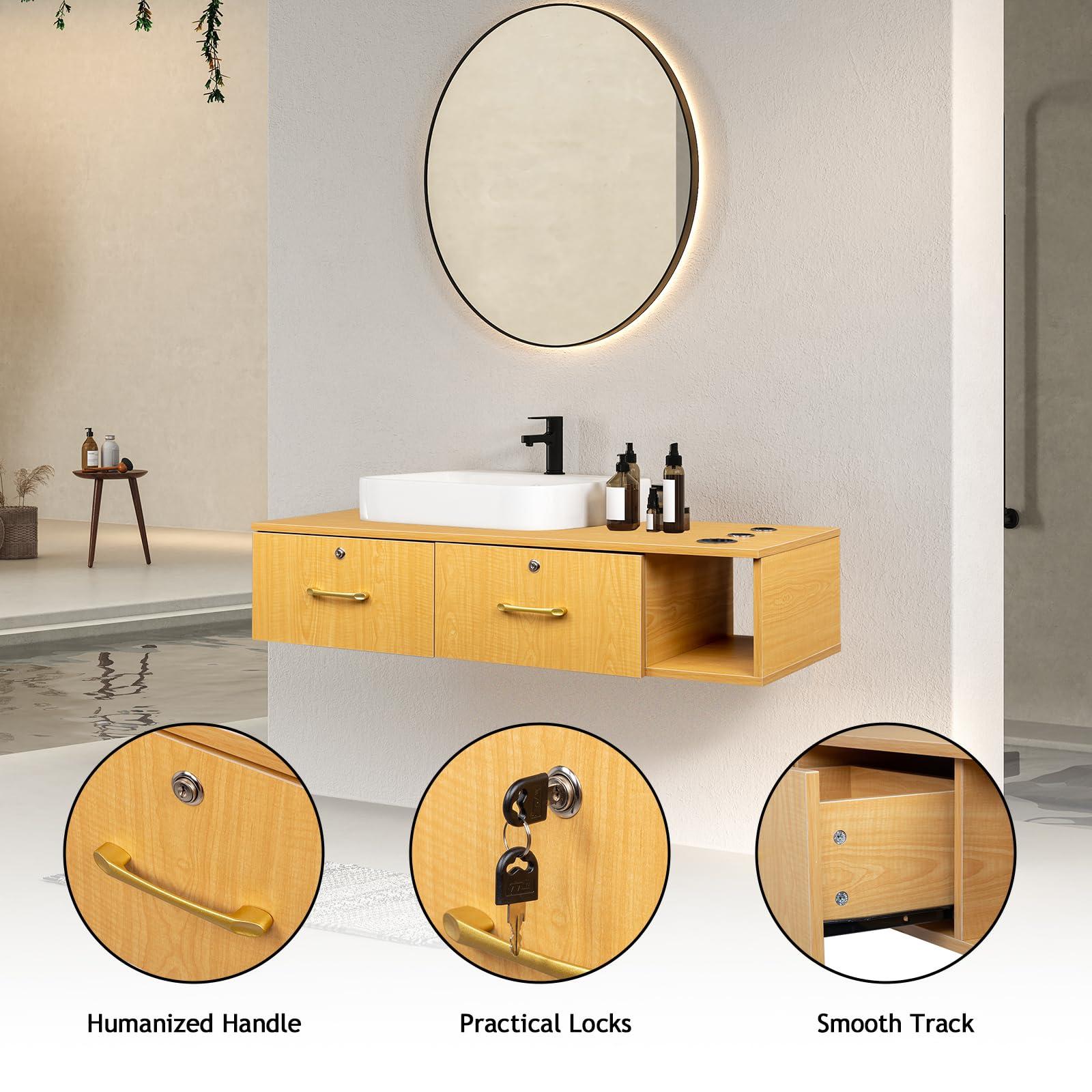 WEI WEI GLOBAL Wall Mounted Salon Station - Barber Station - Hair Salon Cabinet - Salon Stations for Hair Stylist - Beauty Spa Salon Equipment - Salon Furniture with 2 Lockable Drawers and 3 Tool Holders - Wood