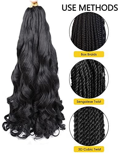 Aeagoo Curly Braiding Hair 16 Inch Pre Stretched 8 Packs Bouncy Loose Wavy Braiding Hair Spanish Curly Braiding Hair French Braid in Hair Extensions (16 Inch,1B#)