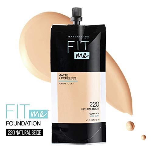 Maybelline New York Maybelline New York Fit Me Matte + Poreless Liquid Foundation, Pouch Format, 220 Natural Beige, 1.3 Ounce