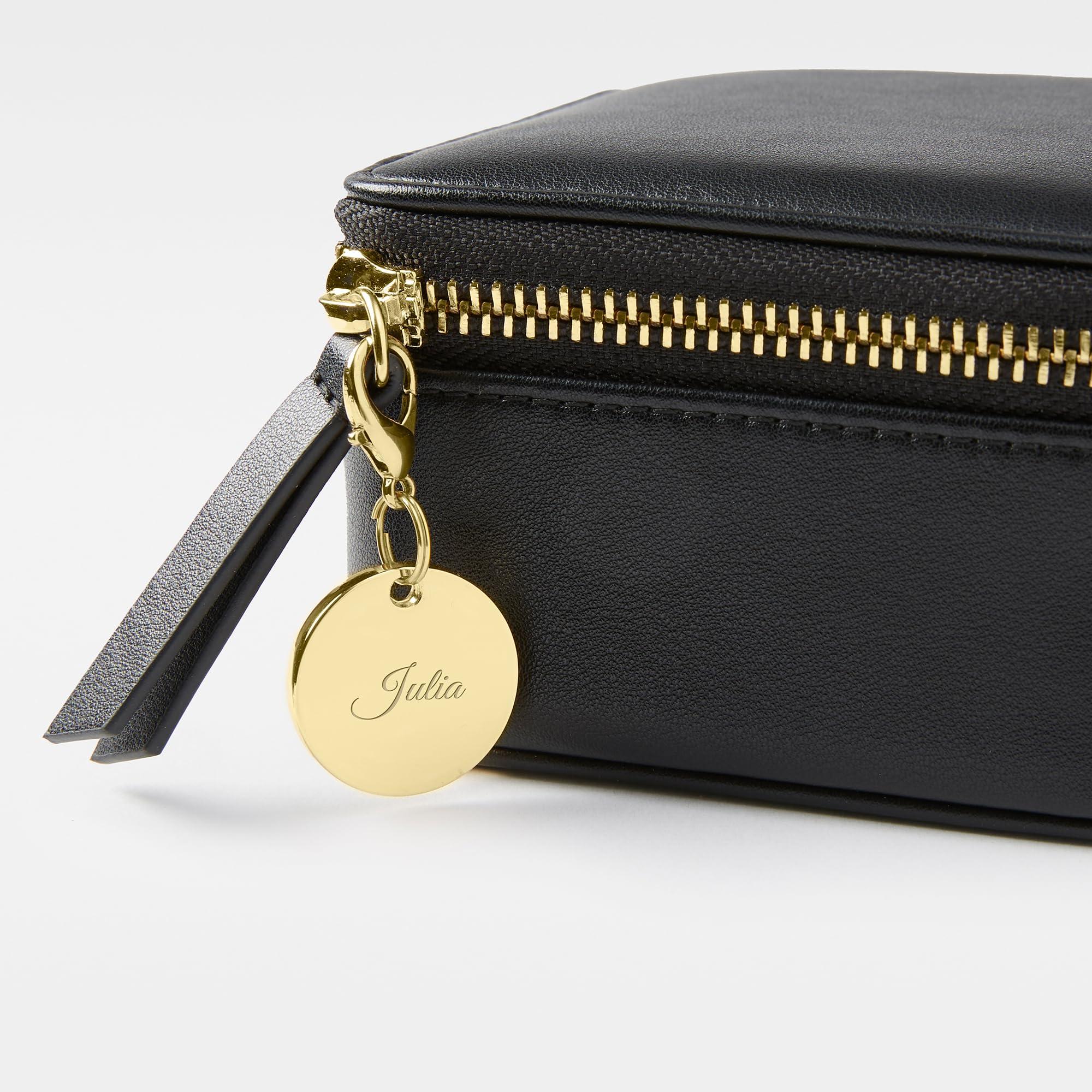 THINGS REMEMBERED THINGS REMEMBERED Engraved Black Leather Travel Jewelry Case with Charm (Free Customization)