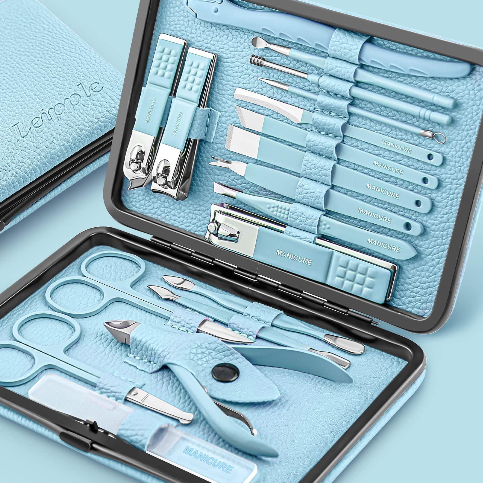Leipple Manicure Set Professional Pedicure Kit Nail Clippers Kit - 18 pcs Nail Care Tools - Grooming Kit with Luxurious Upgraded Travel Case (Blue)