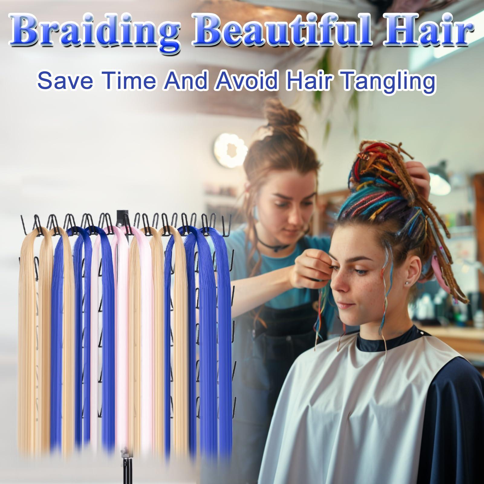 MIVERYEA Braiding Hair Rack Standing with 120 Pegs, Height Adjustable 2-Side Hair Divider for Braiding Hair Separator Stand Metal (Black)