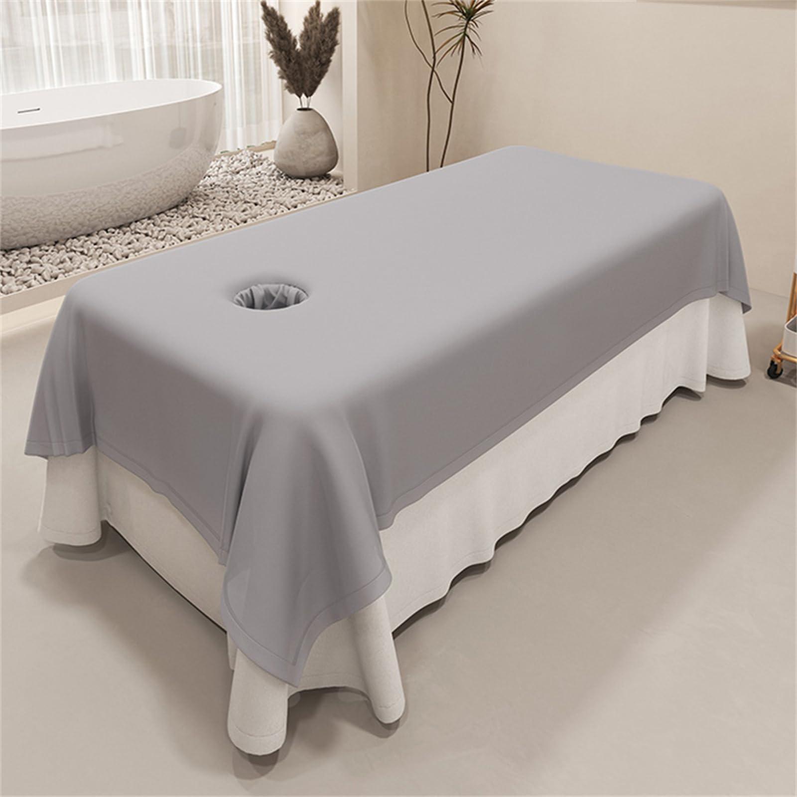 MWNAGO MWNAGO Massage Table Sheets,Massage Table Cover,Massage Linens, Massage Fitted Sheet, Massage Face Rest Cover with Hole, Sutiable for Beauty,Spa 55 * 95 in (Grey with Hole)