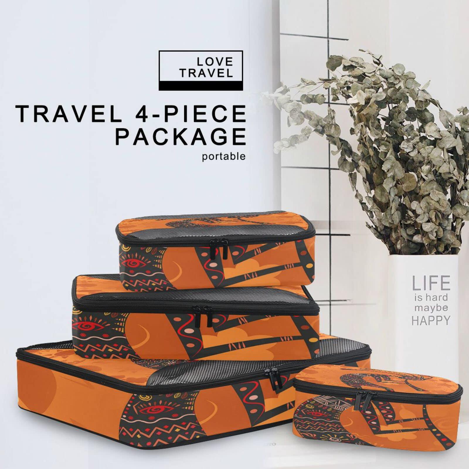 Oyihfvs Native American kokopelli 4 PCs Set Packing Bags, Luggage Organizer Bag, Portable Cube Toiletry bag, Durable Travel Cosmetic Storage Bag for Men Women