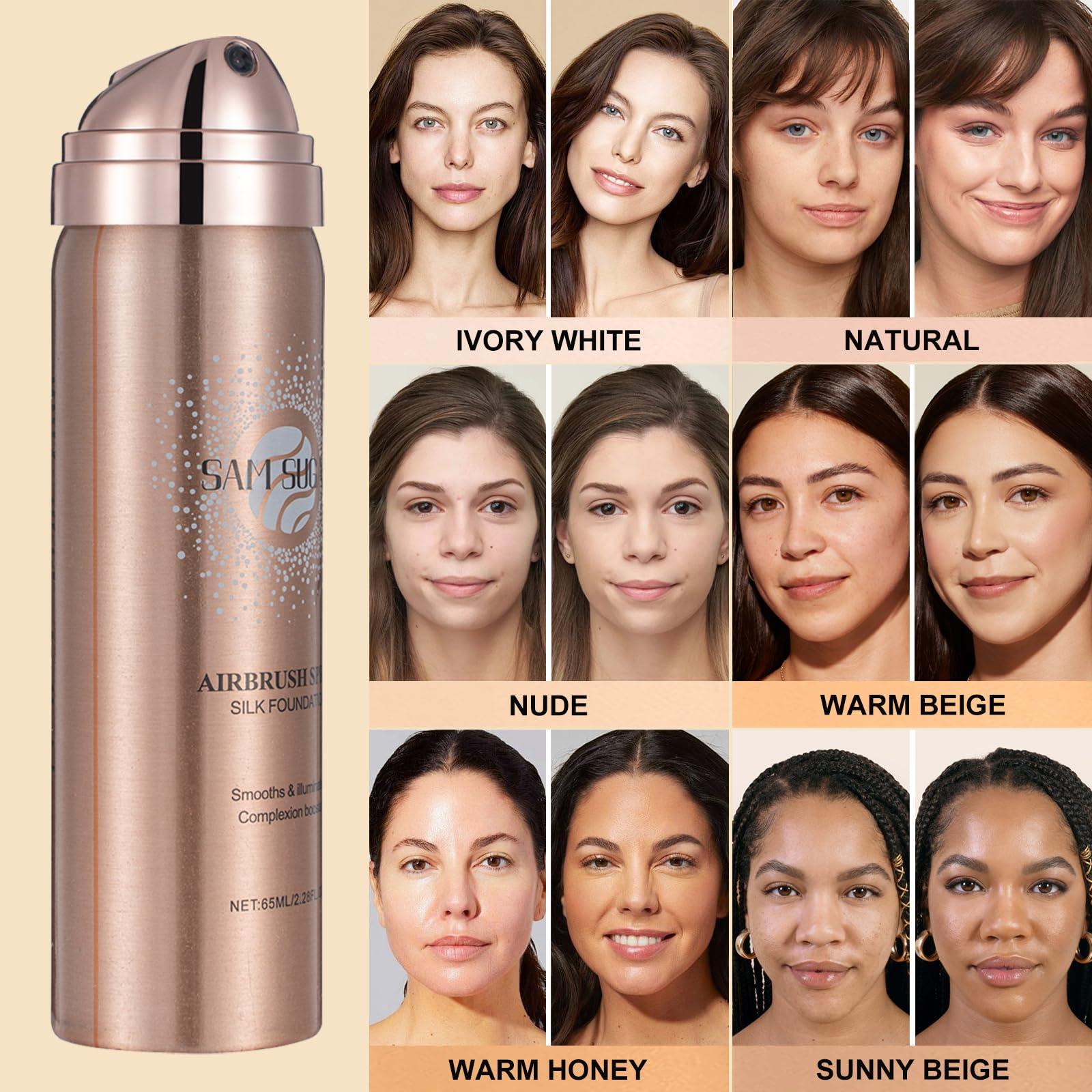 Lezero AirBrush Foundation Spray, Liquid Foundation Makeup Set, Full-Coverage Foundation Mist for Color Correcting,Concealer, Flawless Look, Matte Finish,Include Brush and Sponge,2.28oz (#2 Natural)