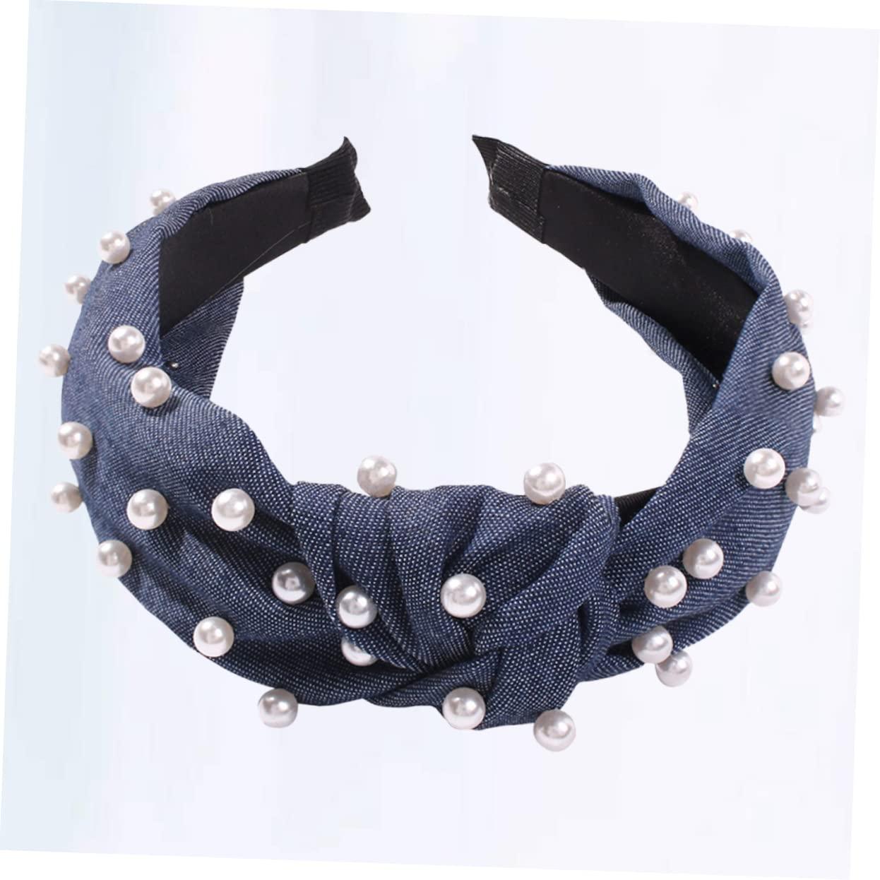 NOLITOY NOLITOY Creative Wide Rim Pearl Headband for Women and Fashion Knot Hair Hoop Dark Blue Comfortable Headband for Everyday Wear and Special Occasions
