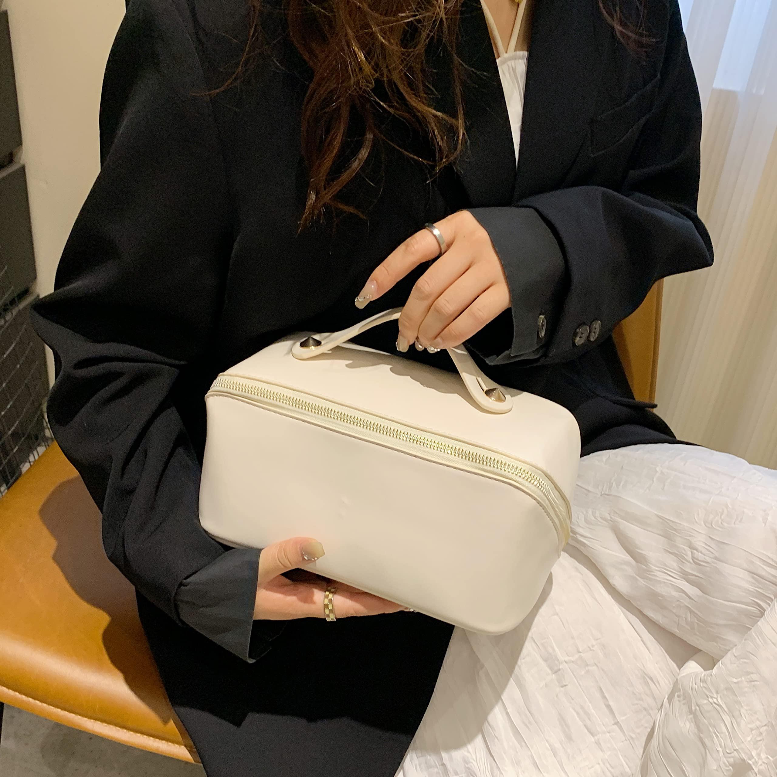 EMPIRIA EMPIRIA Makeup Bag,Empira Premium Everything Cosmetic Bag,Waterproof Large Capacity Travel Cosmetic Bag,Leather Travel Makeup Organizer Bag with Compartments and Handle,Toiletry Make Up Bag for Woman.