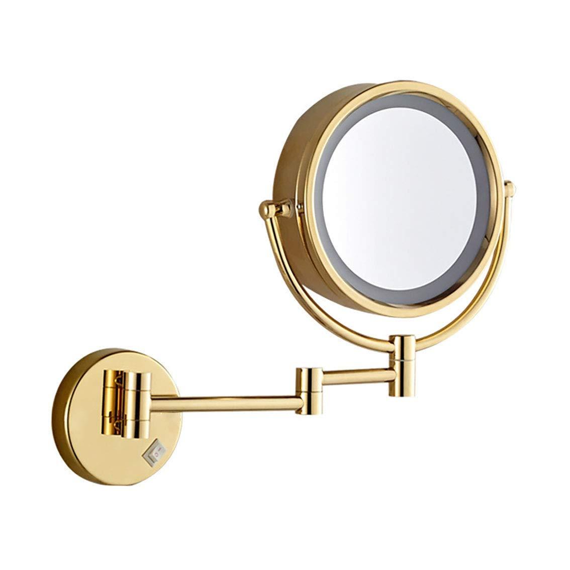 ROWITA ROWITA Wall Mounted Makeup Mirror 3X Magnification, Magnifying Vanity Mirror with LED Lights, Flexible Gooseneck, and Locking Suction, Extendable Arm,for Girls (Color : Gold)