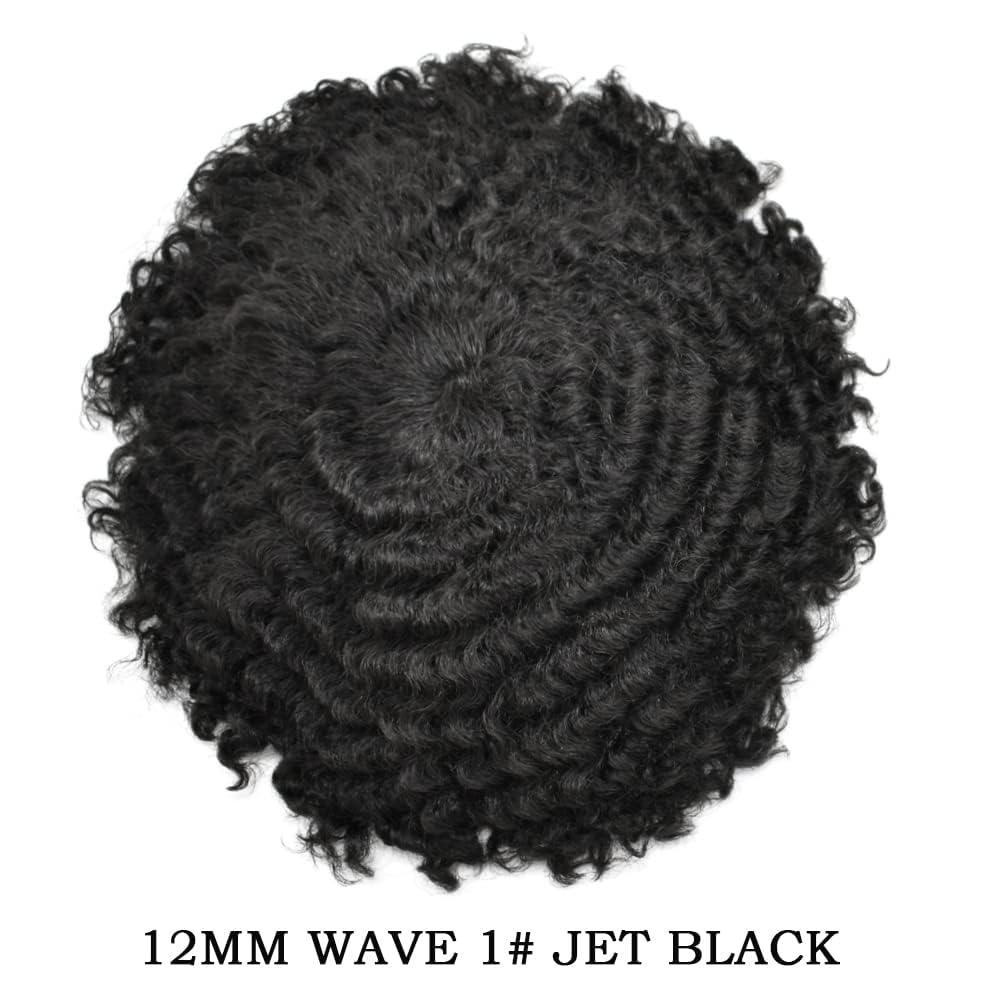 Healthlif Healthlif Durable Poly Skin Hair Units Black Men Toupee Brazilian Hair PU Injection Afro Toupee For Black Men Afro Wave Kinky Curly Hairpieces 8X10 12MM Afro Wave #1 Jet Black