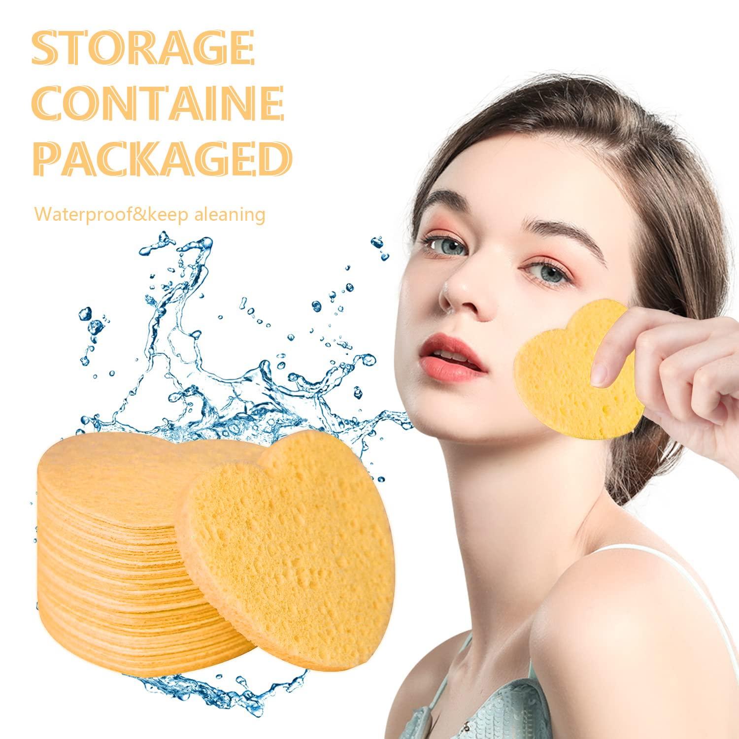 Spunspon 100-Count Compressed Facial Sponges for Estheticians Heart Shape Natural Cellulose Sponge Cosmetic Spa Sponges for Face Cleansing, Massage, Pore Exfoliating, Mask, Makeup Removal, Deep Yellow