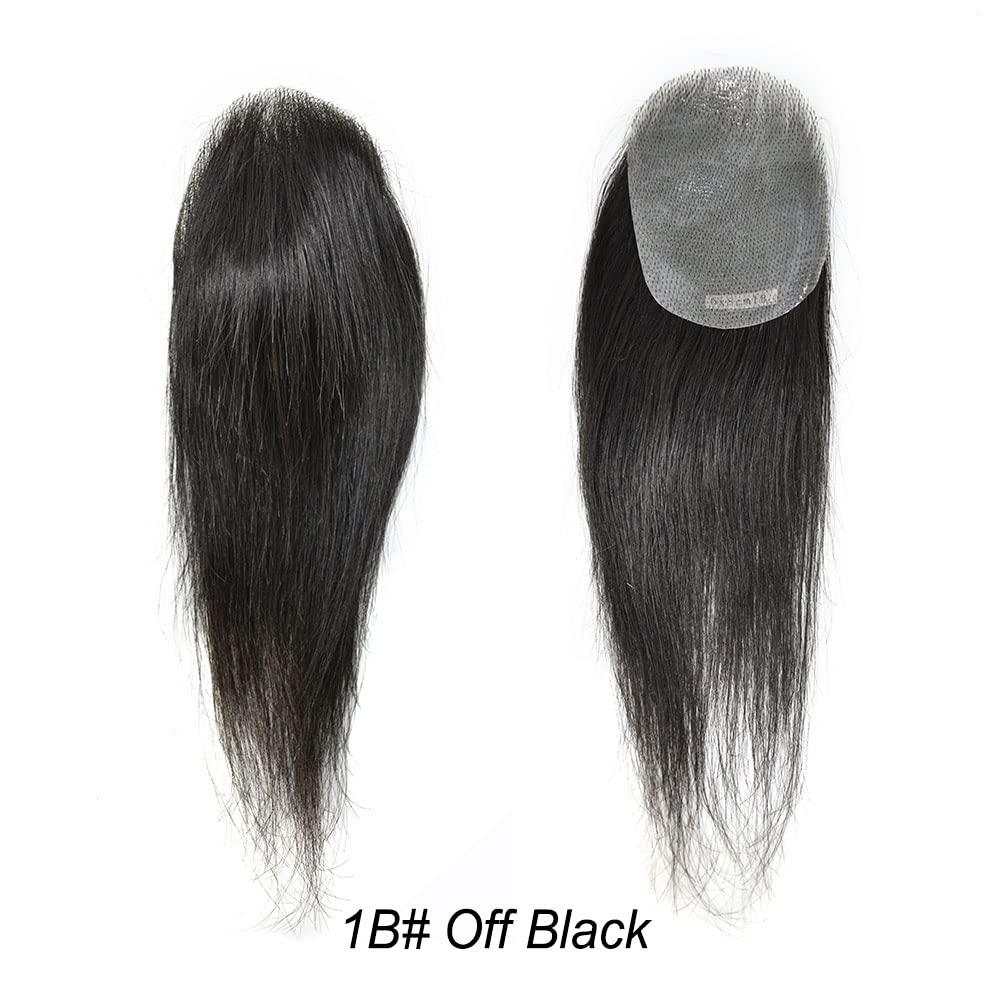 CURVE HAIR Hair Patch Toupee For Men Bald Spot Men Hair Pieces Real European Virgin Human Hair Patches Topper Reaplcement Systems For Bald Spots PU Skin Hairpiece (6cm X 8cm-14 INCH, 1B OFF BLACK)