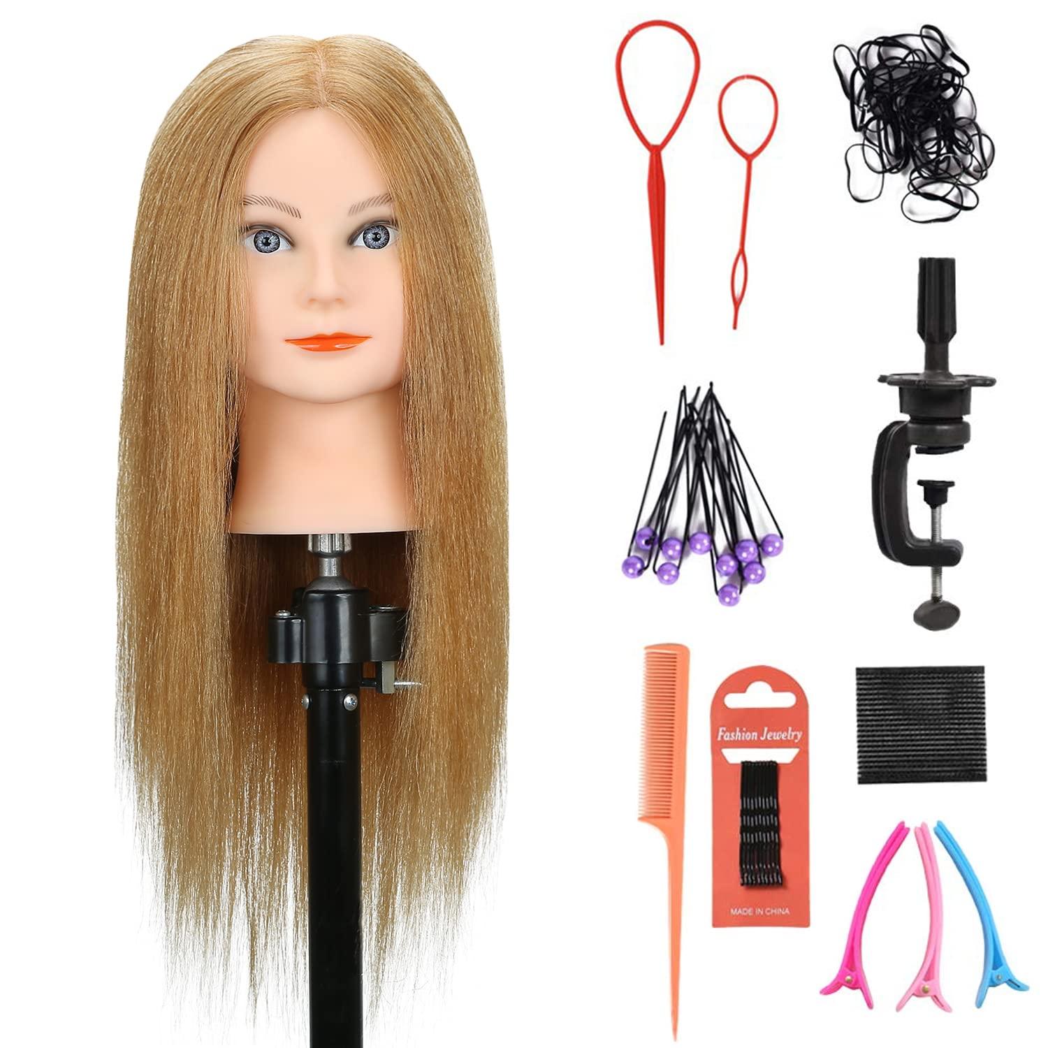 SOPHIRE SOPHIRE 100% Real Human Hair Mannequin Head with 9 Tools and Clamp, Hairdressers' Practice Training Head and Cosmotology Doll Head for Hairstyling and Braid - #27