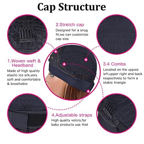 Benafee Blonde Highlights Bob Headband Wigs Human Hair Headband Wig for Black Women 180% Density 4/27 Balayage Brown with Honey Blonde Highlights Human Hair None Lace Front Wig with Headband Attached 16 Inch