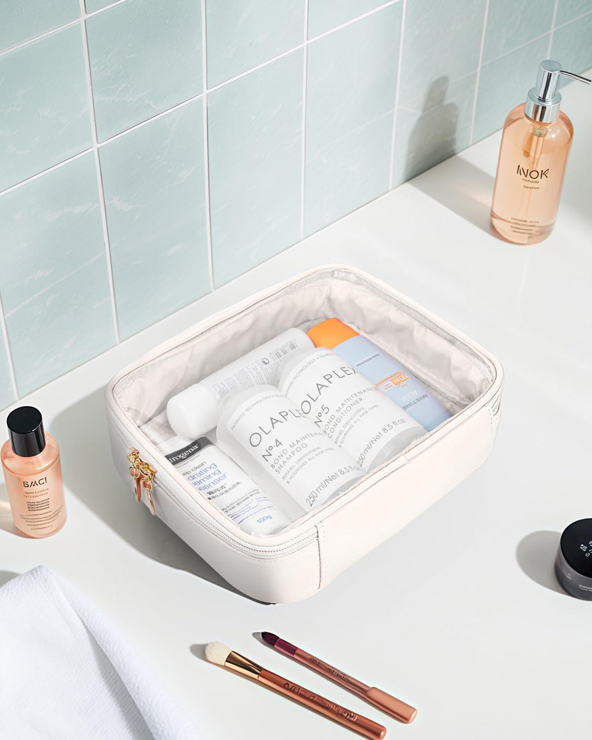 LETGO Clear Makeup Bags - Valentines Day Gifts for Her-TSA Approved Toiletry Bag with Handle Large Opening,Clear Toiletry Bags for Traveling Travel Essentials Travel Size Toiletries Accessories(Large White)