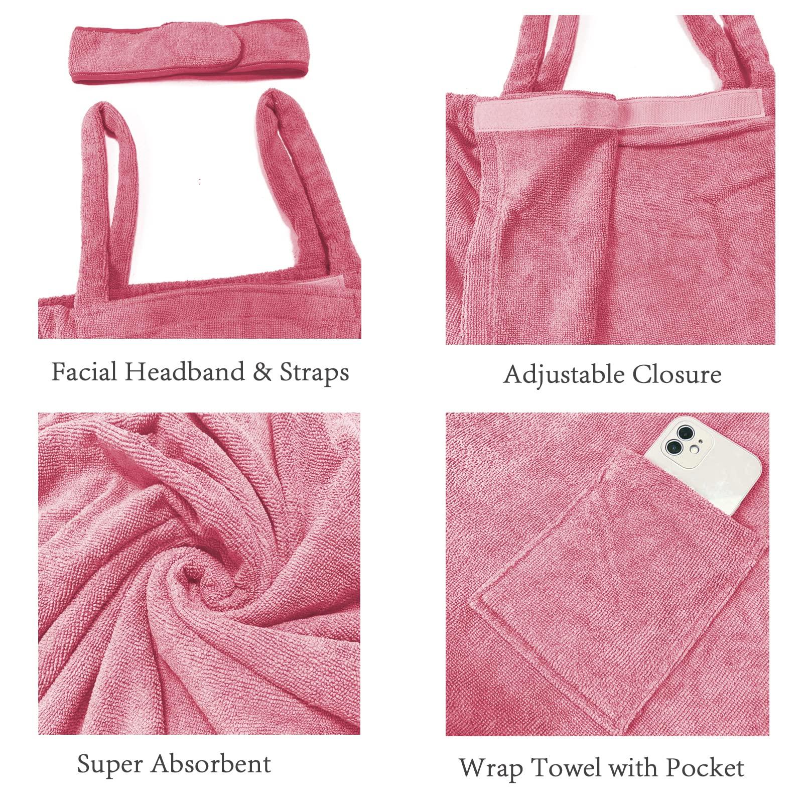 Verve Jelly Verve Jelly Women's Bath Wraps Spa Shower Towel Wrap Adjustable Bath Towel Wrap with Straps Pocket Facial Headband Rose Red 3X-Large