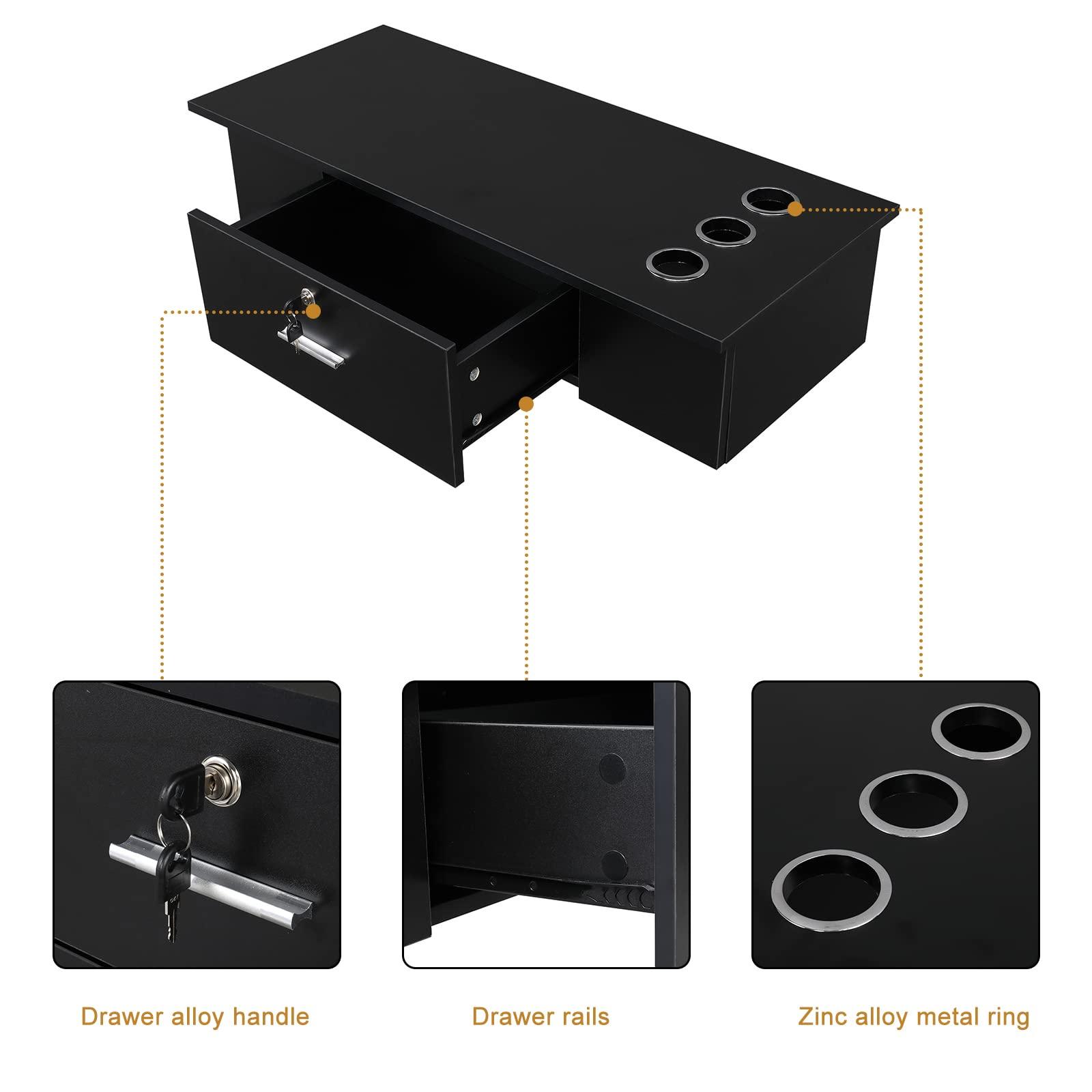 Shyneer Beauty Barber Spa Equipment,Wall Mount Locking Styling Hair Station, Classic Salon Classic Beauty Salon Spa Locking Cabinet with Big Drawer,Appliance Holder Beauty Spa Salon Equipment,Black