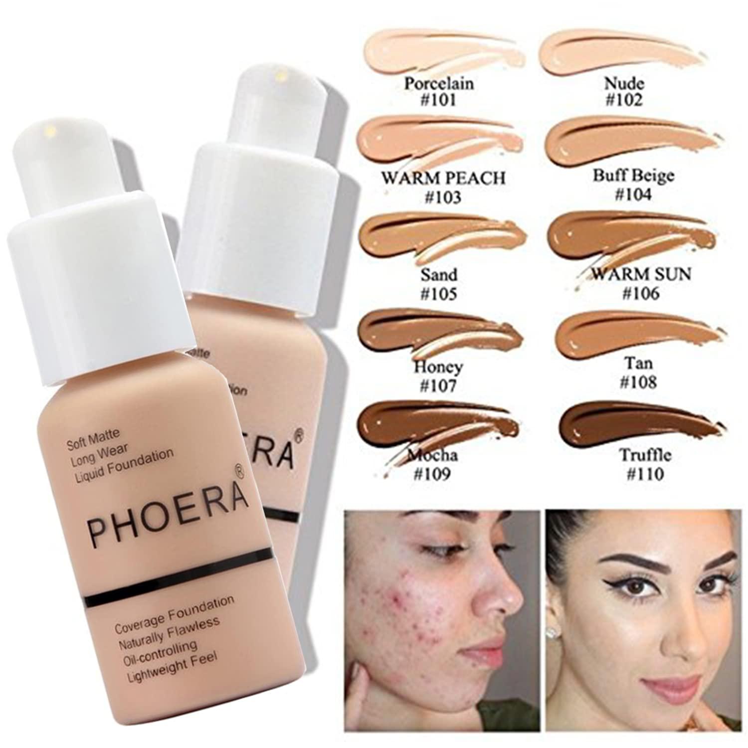 Hilareco PHOERA Foundation Full Coverage,PHOERA Face Powder, Soft Focus Setting Powder, PHOERA Makeup Lightweight Wrinkles Matte Natural Finish for a Flawless Complexion (102 Nude+N.01 Translucent)